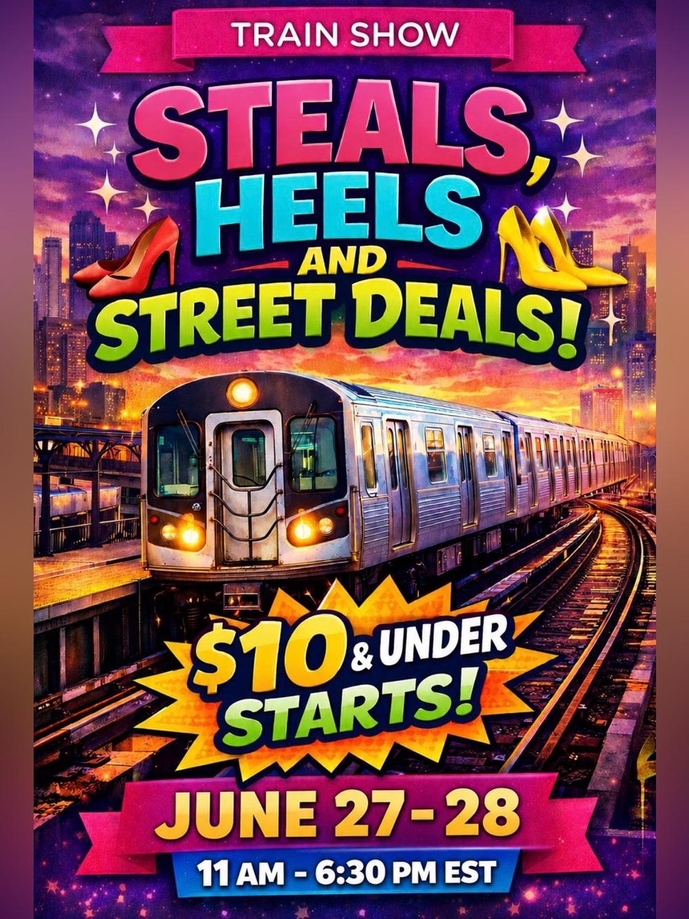 Steals, Heels and Street Deals Train 11AM-2PM EST